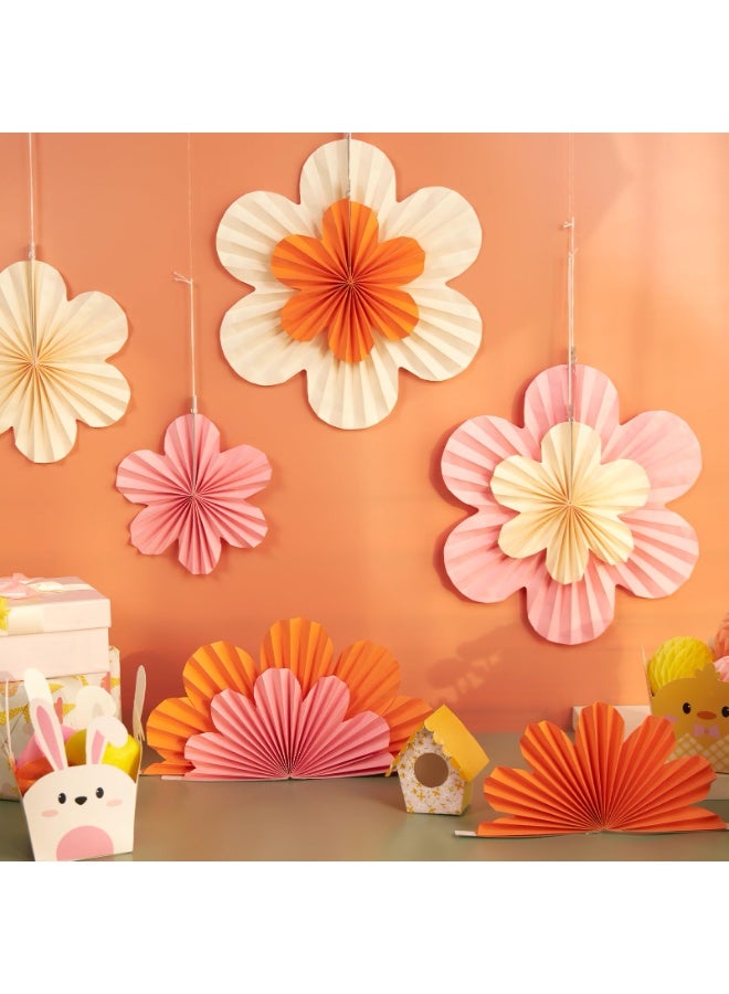 موردلي زينة زهور ورقية ربيعية، زينة حفلات أعياد ميلاد برتقالية، مراوح ورقية برتقالية وردية، ديكور جداري للفصول الدراسية، ديكورات حفلات استقبال مولود جديد. - Image 4